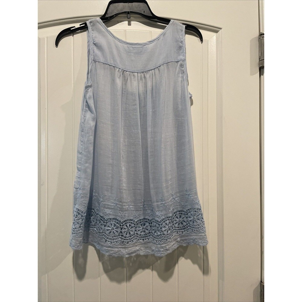 Love Stitch Lt. Blue Tank Top  Embroidered Detail Front & Back Preowned Size S - Picture 2 of 9